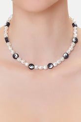 Forever 21 Women's Yin Yang Beaded Necklace Black/White