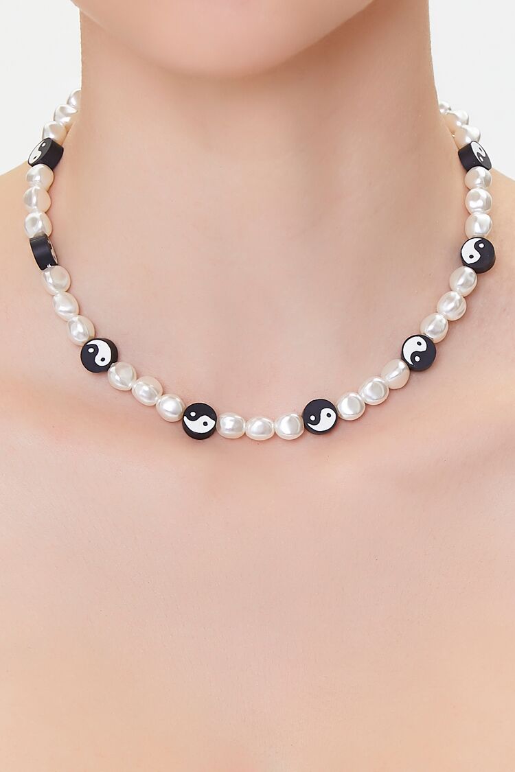 Forever 21 Women's Yin Yang Beaded Necklace Black/White