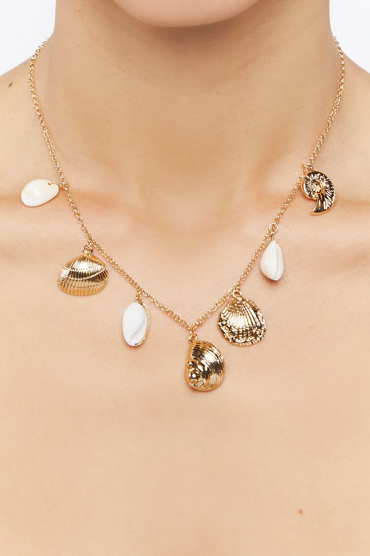 Forever 21 Women's Seashell Charm Chain Necklace White/Gold