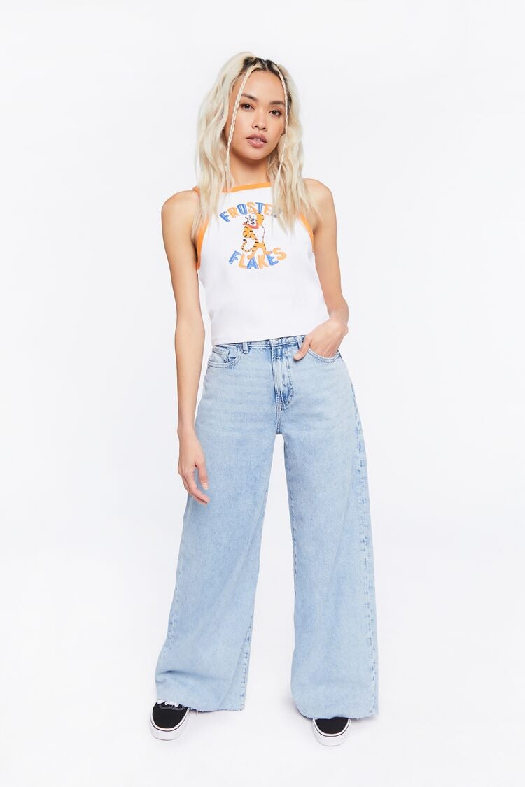 Forever 21 Women's High-Rise Wide-Leg Jeans Light Denim