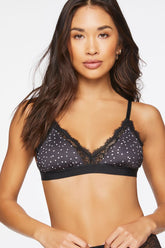 Forever 21 Women's Speckled Print Lace-Trim Bralette Black/White