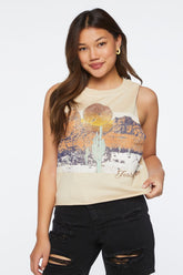 Forever 21 Women's Joshua Tree Graphic Muscle T-Shirt Taupe/Multi