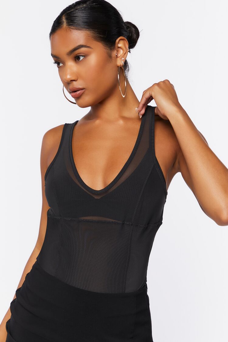 Forever 21 Women's Sleeveless V-Neck Bodysuit Black