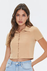 Forever 21 Women's Cropped Button-Loop Shirt Safari