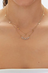 Forever 21 Women's Rhinestone Wing Layered Necklace Set Gold/Clear