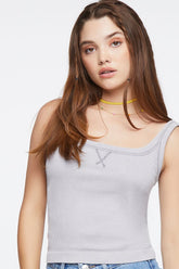 Forever 21 Women's Seamless V-Notch Tank Top Silver