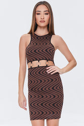 Forever 21 Women's Geo Print O-Ring Cutout Dress Brown/Black