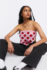 Forever 21 Women's Strawberry Crochet Crop Top Pink/Red