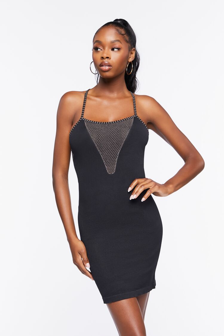 Forever 21 Women's Seamless Mesh-Panel Mini Dress Black/Brown