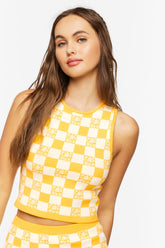 Forever 21 Knit Women's Checkered Sweater Vest Yellow/Multi