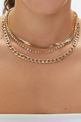 Forever 21 Women's Rhinestone Chain Layered Necklace Set Gold/Clear