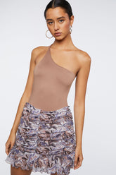 Forever 21 Women's Marble Print Ruched Mini Skirt Taupe/Multi