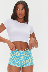 Forever 21 Women's Flame Print Cutout Shorts Pale Blue/Lime