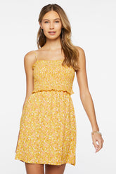 Forever 21 Women's Ditsy Floral Smocked Mini Dress Yellow/Multi