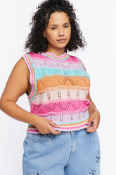 Forever 21 Knit Plus Women's Colorblock Sweater Vest Pink/Multi