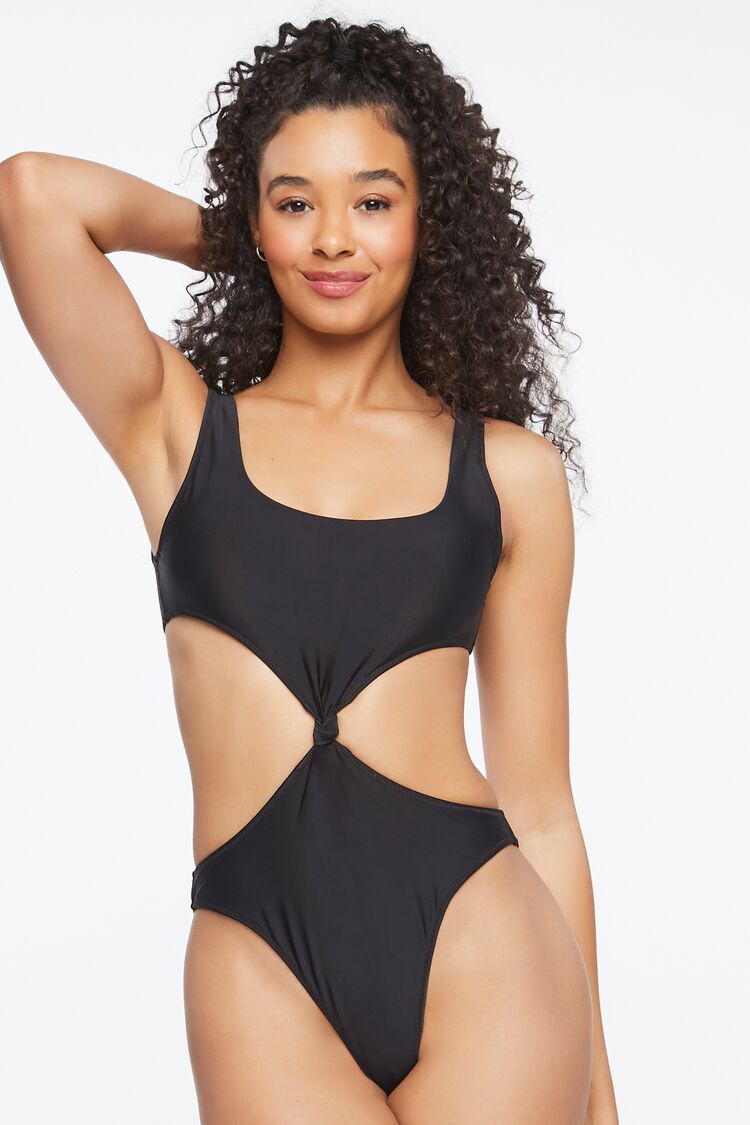 Forever 21 Women's Knotted Monokini One-Piece Swimsuit Black