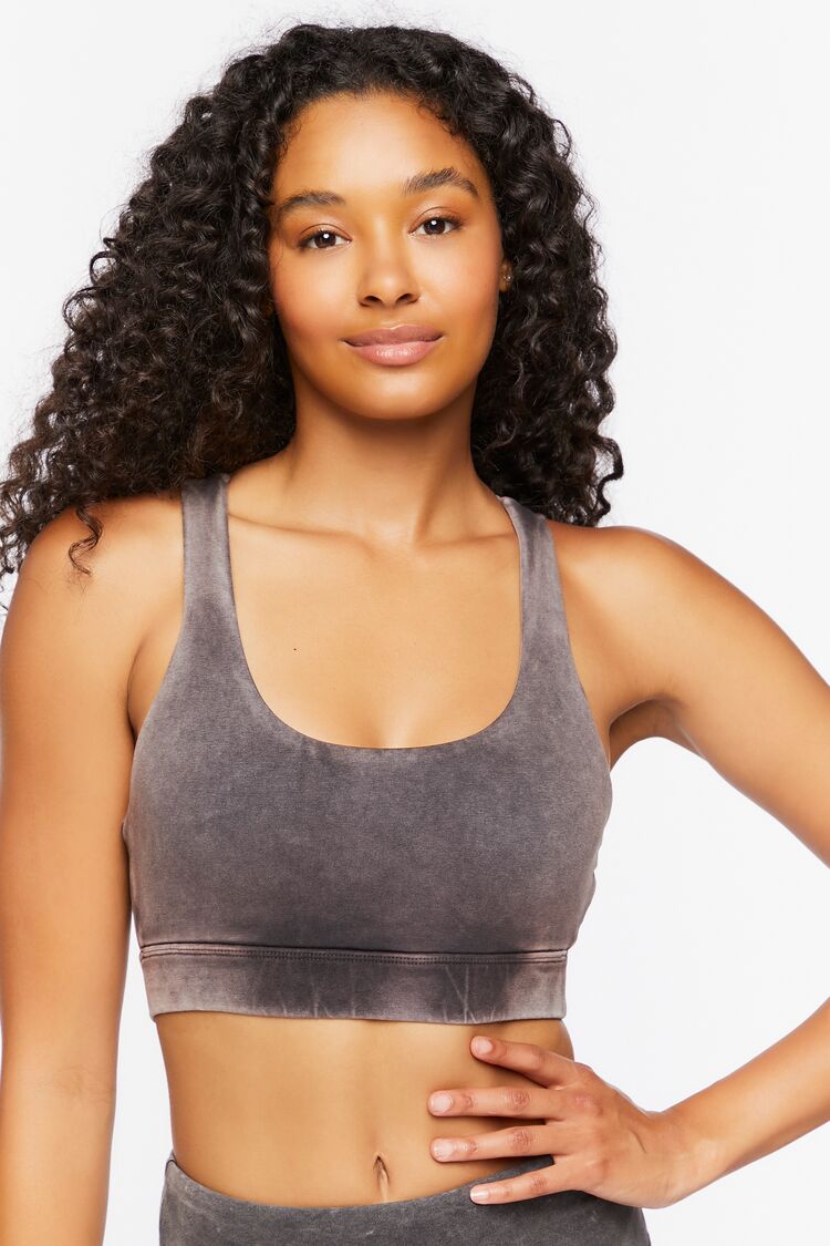 Forever 21 Women's Mineral Wash Cutout Sports Bra Charcoal