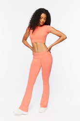 Forever 21 Women's Active Foldover Flare Leggings Salmon