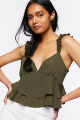 Forever 21 Women's Layered Flounce Tank Top Olive