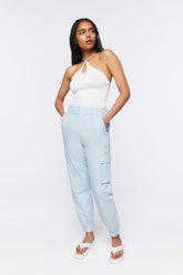 Forever 21 Women's Mid-Rise Cargo Joggers Powder Blue