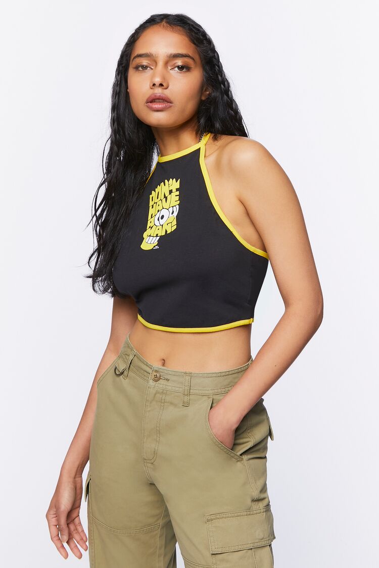 Forever 21 Women's Bart Simpson Halter Top Black/Multi