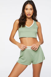 Forever 21 Women's Varsity-Striped Lounge Shorts Olivine