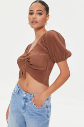 Forever 21 Women's Peasant-Sleeve Crop Top Chocolate