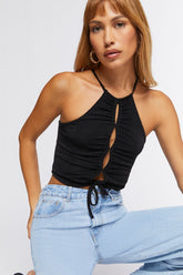 Forever 21 Women's Ruched Cutout Cropped Cami Black