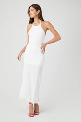 Forever 21 Women's Halter M-Slit Maxi Long Spring/Summer Dress White