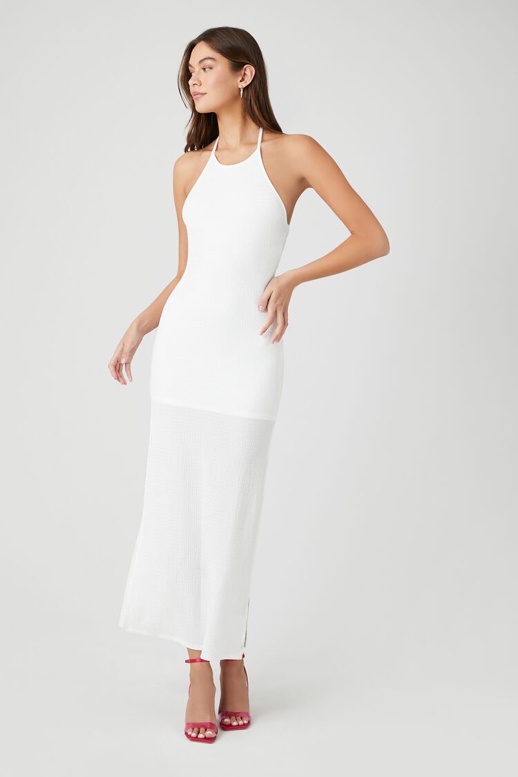 Forever 21 Women's Halter M-Slit Maxi Long Spring/Summer Dress White