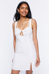 Forever 21 Women's Linen-Blend Tie-Front Mini Dress White