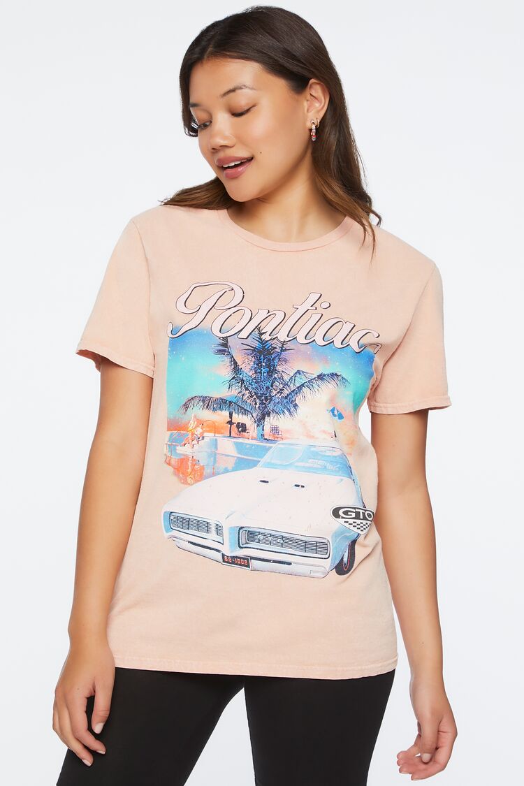 Forever 21 Women's Pontiac Graphic Mineral Wash T-Shirt Pink/Multi