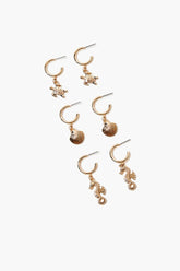 Forever 21 Women's Seashell Charm Hoop Earring Set Gold