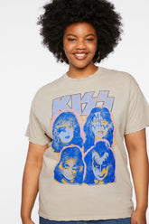 Forever 21 Plus Women's Kiss Graphic T-Shirt Cream/Multi