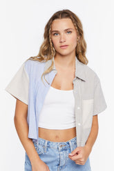 Forever 21 Women's Seersucker Colorblock Striped Shirt Taupe/Multi