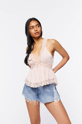 Forever 21 Women's Plunging Lace Top Light Pink