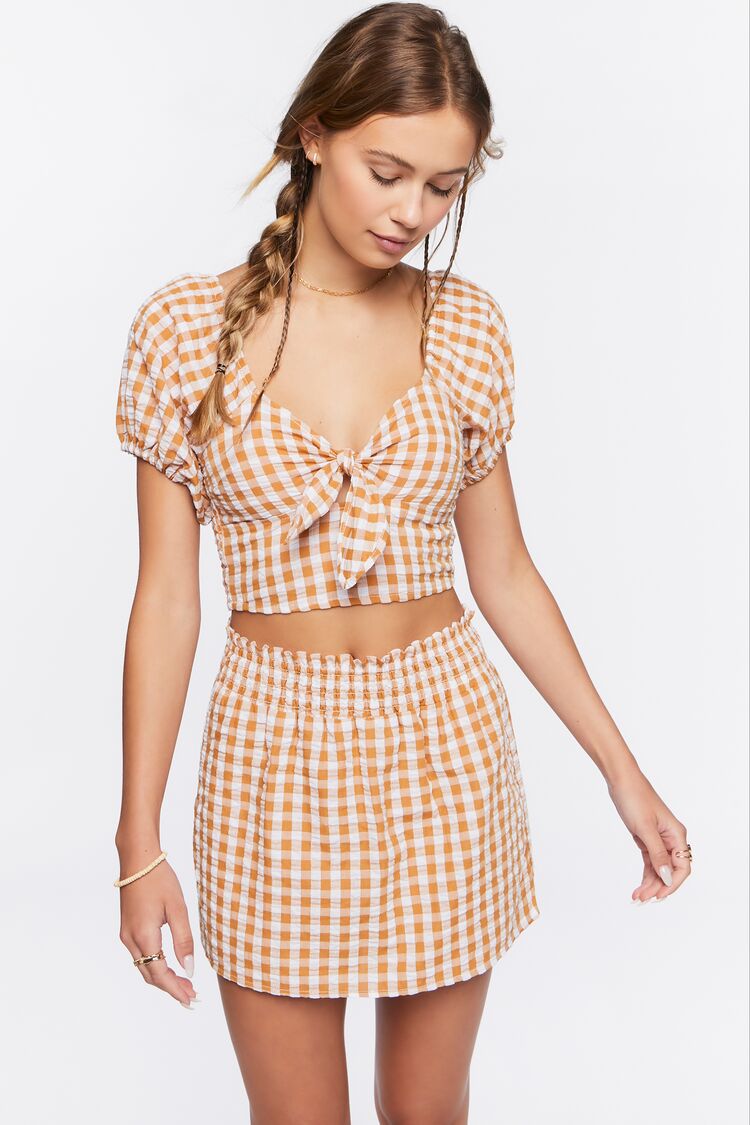 Forever 21 Women's Gingham Mini Skort Maple/White