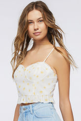 Forever 21 Women's Floral Print Ruffled Cropped Cami White/Multi