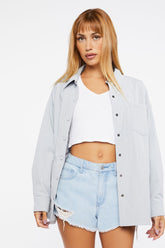 Forever 21 Women's Dolphin-Hem Buttoned Shacket Grey