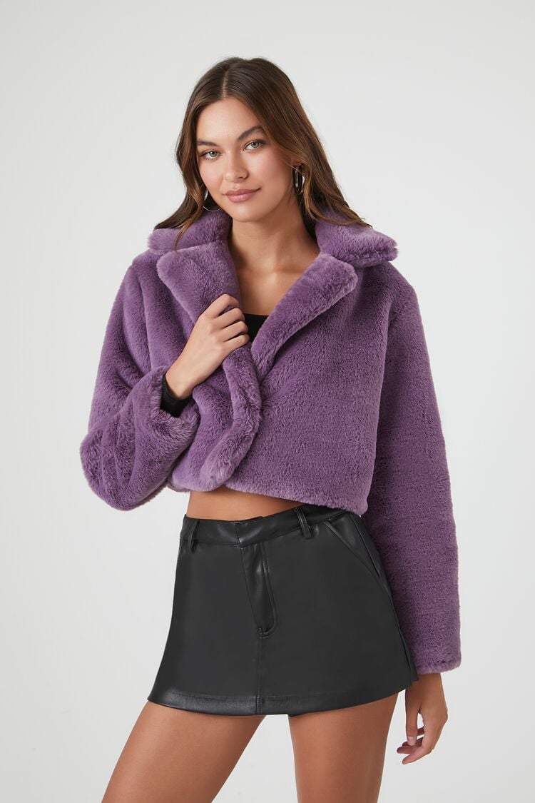 Forever 21 Women's Plush Cropped Coat Purple