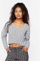 Forever 21 Knit Women's Ribbed Relaxed-Fit Sweater Heather Grey