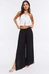 Forever 21 Women's Relaxed Wide-Leg Slit Pants Black