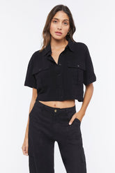 Forever 21 Women's Cropped Boxy-Fit Shirt Black