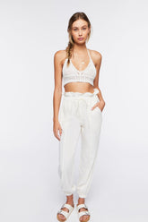 Forever 21 Women's Drawstring Paperbag Pants Vanilla