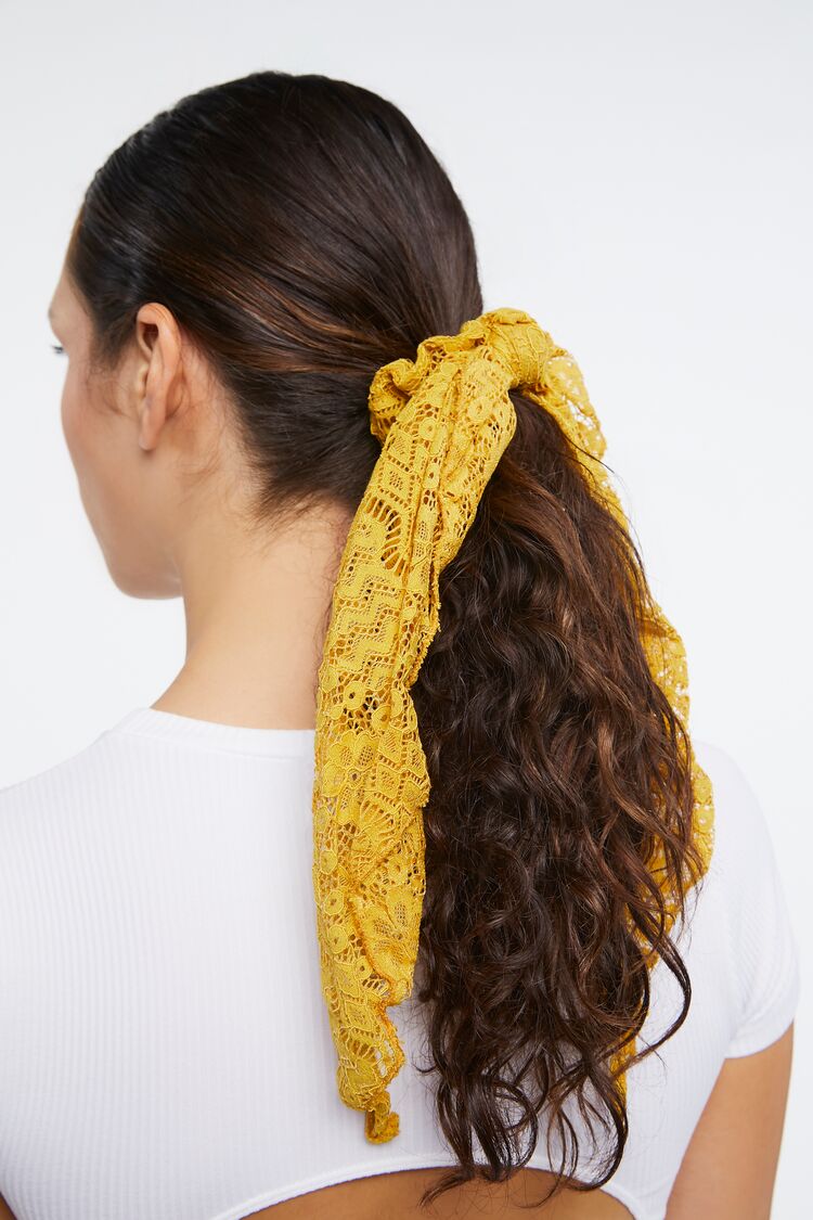 Forever 21 Women's Floral Lace Bow Scrunchie Mustard