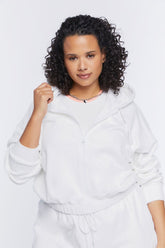 Forever 21 Plus Women's Drop-Sleeve Zip-Up Hoodie Sweatshirt White