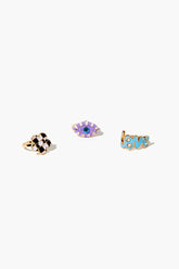 Forever 21 Women's Flower & Evil Eye Ring Set Purple/Gold