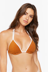 Forever 21 Women's Terry Cloth Triangle Halter Bikini Top Maple