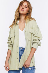 Forever 21 Women's French Terry Dolphin-Hem Shacket Sage