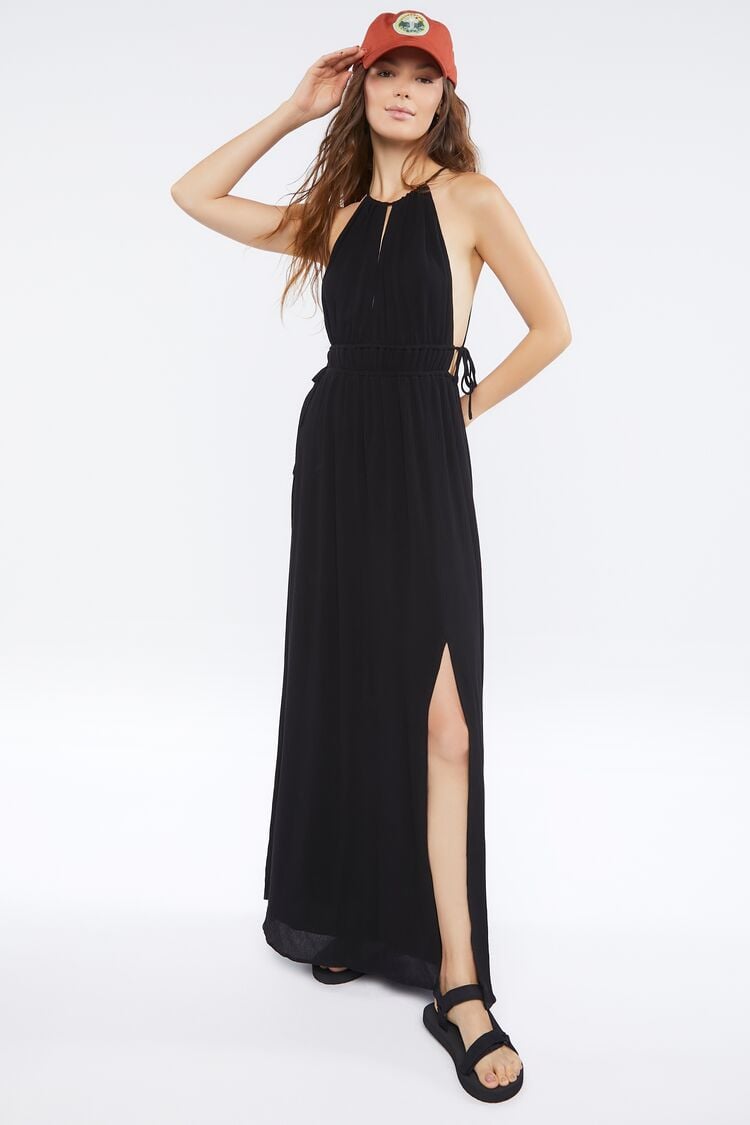 Forever 21 Women's Cutout Tie-Back Maxi Long Spring/Summer Dress Black
